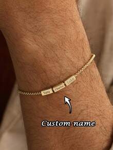 Custom Square Name Bracelet, Stainless Steel Jewelry, Personalized Dad Name Bracelet, Family Name Bracelet, Gift For Boyfriend - Multicolor - View 2