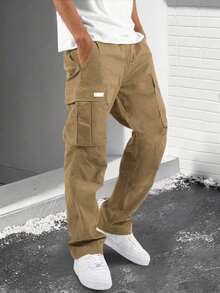 1pc Tween Boys' Solid Color Casual Versatile Straight Leg Cargo Pants, Suitable For Commuting, School, Daily Casual, Travel, Sports, Spring/Summer/Autumn/Winter - Khaki - View 1