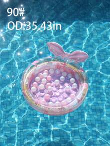 Transparent Pink Mermaid Pool Float Bed With Ball And Glitter, Inflatable Round Water Lounger For Adults, Cute Summer Pool Party Float - Multicolor - View 11