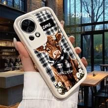 Funda para teléfono - Funda para teléfono 2D plana con diseño de ternera linda con bufanda de flores y fondo a cuadros para  Nova 5I Pro Nova 5Z Nova 7I Nova 9 SE Nova 10 Nova 10 SE Nova 11 Nova 11 SE Nova12 Nova Y70 Plus Nova 5T Tianyan Ladder Nueva funda para teléfono - (Un color) 1 unidad por paquete - Ver 1