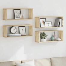 vidaXL 4X Cube Shelf Wall Shelf Hanging Shelf Cube Lounge CD Shelf Decorative Shelf Bookshelf Floating Shelf Wall Board Shelf Cube Light Oak Khaki 30x15x30cm - Light Oak Khaki - View 13