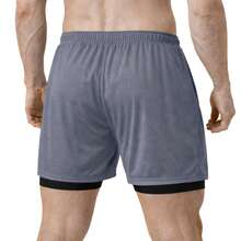 Kit Of 3 Men's Dry Fit 2-In-1 Shorts For Gym And Running With Cell Phone Pocket - GRAY/BLACK/NAVY BLUE - View 10
