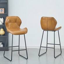 Set Of 2 Faux Leather Bar Stools, Modern Bar Chairs With Backrest, Metal Frame And Footrest, For Kitchen, Counter, Bar And Dining Room, Cognac Brown - 棕色 - 查看 4