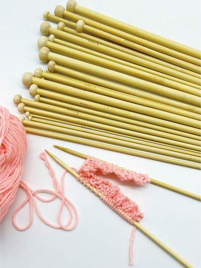 [2pcs/Pack]35cm Bamboo White Single Pointed Knitting Needles, 2.0-10.0mm 12 Sizes Available, 35cm Universal Length, Suitable For Large Size Knitted Items, With Round Stopper Beads To Prevent Yarn Slipping, Compatible With Various Knitting Stitches, Can Knit Large Knitted Items, Handmade Crafts, Finished Products Can Be Used As Thoughtful Gifts