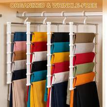 1/4 piezas Perchero multicapa para pantalones, estante de acero inoxidable de 7 niveles ahorrador de espacio, estante de almacenamiento antideslizante para jeans, ahorra 80% del espacio del armario, estante de almacenamiento colgante para pantalones, toallas, bufandas, organización de dormitorio y residencia estudiantil - Multicolor - Ver 2