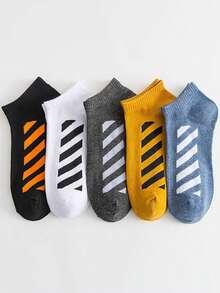5 pares de calcetines cortos de verano para hombre de unicolor con rayas de cebra, cómodos, transpirables y con patrón minimalista, adecuados para uso diario - Multicolor - Ver 10