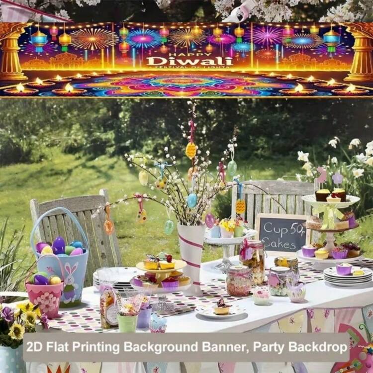 2D Planar Banner Background For The Lantern Festival Party In The 2D Plane, Featuring A Splendid Night Scene With Colorful Lanterns, Combined With Ground Mandala Patterns And Oil Lamp Decorations. No Power Supply Required. - A - View 5