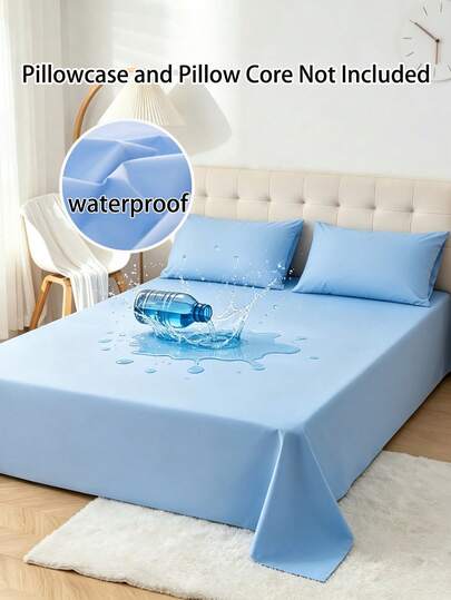 1pc Soft Solid Color Waterproof Bedsheet, Minimalist Modern Mattress Protector, Bedroom Bedding, Lightweight Hotel-Grade Vacation Bedding, Multi-Functional Bedroom Decor, Back To School/Graduation Gift, Home Decor, Comfortable Summer Leisure Bedding, White Bedsheet, Double/Queen/King Size (Pillow And Pillowcase Not Included)