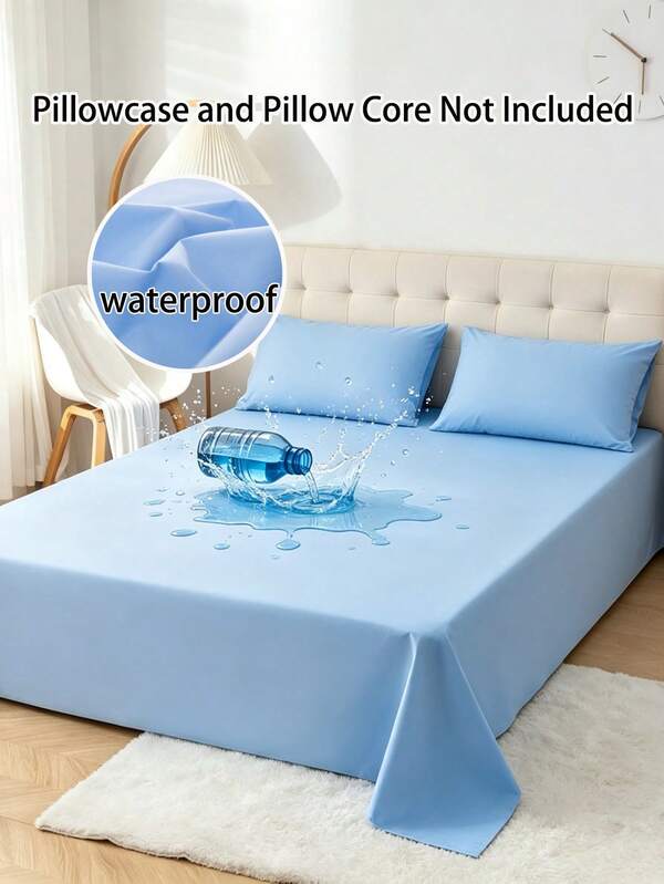 1pc Soft Solid Color Waterproof Bedsheet, Minimalist Modern Mattress Protector, Bedroom Bedding, Lightweight Hotel-Grade Vacation Bedding, Multi-Functional Bedroom Decor, Back To School/Graduation Gift, Home Decor, Comfortable Summer Leisure Bedding, White Bedsheet, Double/Queen/King Size (Pillow And Pillowcase Not Included)