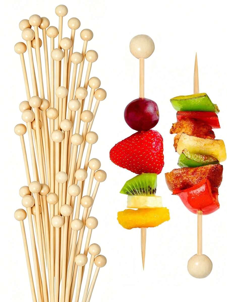 100pcs/200pcs - Bamboo Cocktail Picks, 4.7 Inches Long, Suitable For Appetizers, Cold Platters, Cocktails, Ideal For Parties And Daily Dining. Made Of Natural Materials, Also Used For Cake Decoration, Fruit Skewering, And Dessert Pairing - Multicolor - View 1