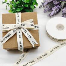 Cinta de espiga de algodón de 5/8 pulgadas – Cinta de embalaje de regalo de 15 yardas para manualidades, correas naturales para costura, corbatas, embalaje, decoración de boda y, día de la - Mejor deseo - Ver 7
