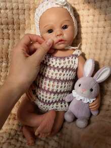 1 Pc 13 Inch Meadow Reborn Baby Girl Soft Silicone Doll With 2 Styles To Choose Lifelike & Anatomically Accurate Ideal Gift And Collectible - Multicolor - View 6