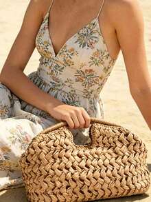 2026 New Natural Fiber Clutch, Handwoven Raffia Summer Beach Bag, Brown Color, For Women, Straw Bag - Ginger - View 2