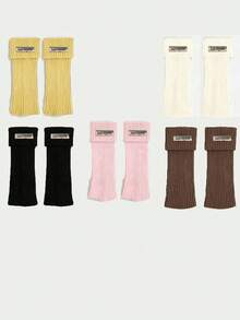 5 Pairs Ribbed Knit Leg Warmers, Y2K Slouchy Stacked Socks, Solid Color Fold-Over Cuff Calf Socks, Preppy JK Casual Boot Covers Streetwear Accessories - Multicolor - View 11