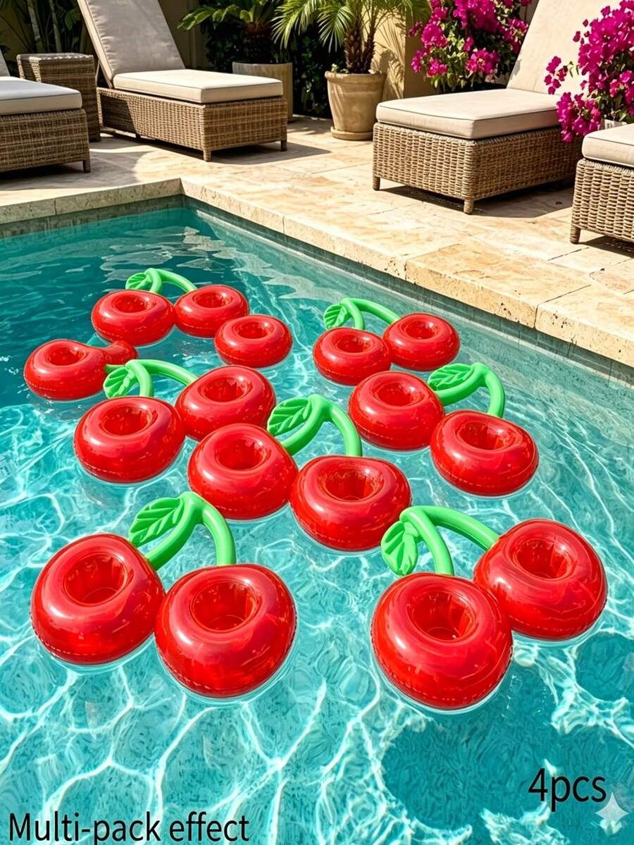 Cherry Shaped Inflatable Cup Holder PVC Floating Creative Beverage Cup Holder Design Suitable For Pool Party, Water Activities, Beach Party And Outdoor Activities Suitable For Beverages And Packaged Drinks Lightweight Inflatable Fun Decoration - Multicolor - View 1