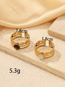 2pcs Stainless Steel Women's 18K Gold Plated Open Adjustable Multi-Layer Leaf Rings, Textured Leaf Pattern Inlaid Round Natural Shell Tiger Eye Stone Personalized Rings, Vintage Style Daily Date Party Women's Fashion Jewelry - Yellow Gold - View 4