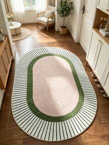 1pc Oval Green & Pink Area Rug, Living Room Carpet, Washable Rug, Home Decor - Multicolor - View 5