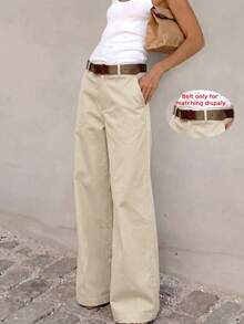 Pantalones largos de unicolor casuales y versátiles para uso diario para mujeres - Albaricoque - Ver 4