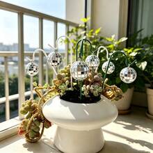 12PCS/6 Sets Mini Flower Stand Potted Plant Indoor Decor Ground Stake With Glitter Ball, Plant Support Sun Catcher Potted Plant Decoration Garden Decor - Multicolor - View 7