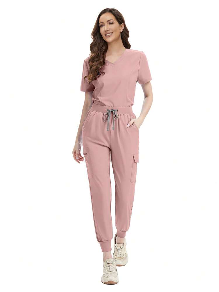 Women's Doctor/Nurse Uniform Set, Hospital Operating Room Surgical Gown, Beauty SPA Workwear Pink - Pink - View 5