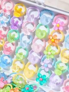 40 piezas de ligas para el cabello de cristal transparente multicolor con diseños de flor, conejo, corazón y estrella, elásticas, duraderas, no dañinas, pequeñas bandas de goma, accesorios para el cabello versátiles y de moda para uso diario - Multicolor - Ver 4