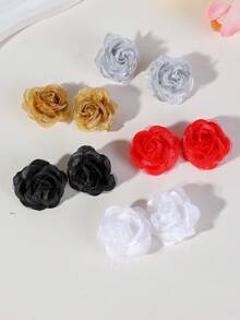 10pcs Girls Multi-Color Faux Tulle Ruched Rose & Camellia Flower Hair Clips, Bangs Side Clips, Spring/Summer Beach Hair Accessories, Random Colors, For Daily Wear - Multicolor - View 5