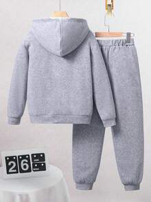 Boys' Cartoon Pattern Warm Hoodie And Sweatpants - Grey - View 2