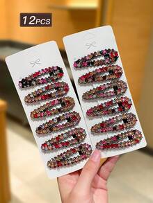 2/4/6/8/10/12 Stück Damen Luxus bunte Strass Haarspangen, BB-Clips, Pony-Clips, Seiten-Clips, Vintage eleganter Stil, Damen Haaraccessoires, geeignet für tägliche Lässig, Ausflüge, Einkaufen, Partys, Dates. - Verschiedenfarbig - Übersicht 14