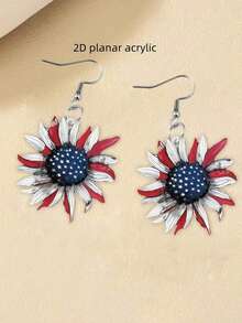 1 Pair 2D Flat American Flag Red White Blue Striped Acrylic Earrings - Vintage Patriotic Floral Design, Suitable For July 4th Independence Day Gift, All Season Wear And Party Parade Daily Outfit Accessory (No Feather Decoration), 2D Flat Style - Multicolor - View 3