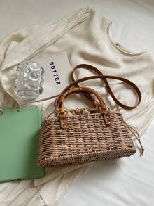 Tas Tangan Anyaman Model Baru, Tas Selempang Bahu, Tas untuk Liburan, Pantai, dan Perjalanan - Khaki - View 7