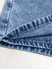 Saia Denim Lavagem Clara Simples para Menina Jovem, Saia Mini Denim Sem Forro, Moda Minimalista Clássica com Cintura Meio Elástica e Cordão Ajustável, Adequada para Todas as Estações - Lavagem clara - Visão 7