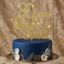 1pc 80th Birthday Cake Topper, Gold Glitter "80 Years Loved & Blessed" Cake Decoration For Anniversary Party, Elegant Birthday Party Supplies - Multicolor - View 10