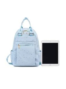LECEY Women's Diamond Quilted Embroidered Backpack - Blue - View 6