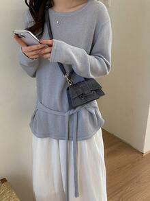 2026新款女款PU皮革時尚單肩斜背包熱門款高級斜背包；2025新款女款Y2K風格迷你鏈條包 - 黑色 - 查看 9