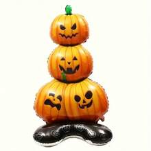 1pc Halloween 3D Pumpkin Foil Balloon With Stand Base, Suitable For Halloween Party, Haunted House, Photo Backdrop Decoration, No Electricity Required - Multicolor - View 5