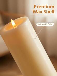 2pcs Large Outdoor Candles With Timer, Waterproof, Flickering LED Flameless Candles, Battery Operated With Remote Control (Batteries Not Included), Realistic Pillar Candles, Suitable For Patio, Porch, Lantern, Warm Light Color - White - View 3