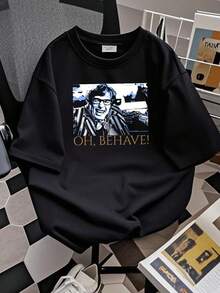 Camiseta de manga corta de jersey unisex con estampado para mujer Austin Powers -Eslogan- ¡Oh, compórtate! - Negro - Ver 2