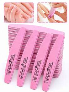 10/6/3/1pc Double-Sided Nail Buffer Polishing Strips, Half-Round Sponge Nail File, Double-Sided 100/180 Grit, Easy To Use, Nail Polish Polishing Buffing Strip, Suitable For Home, Nail Salon Pedicure And Manicure Tools Polishing, Nail Care Accessory, Nail File - Pink - View 1