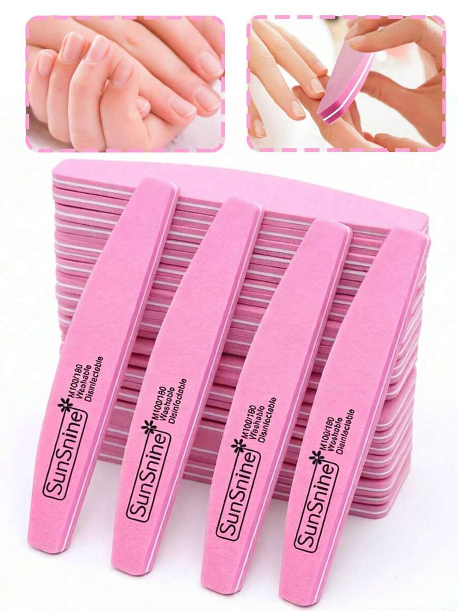10/6/3/1pc Double-Sided Nail Buffer Polishing Strips, Half-Round Sponge Nail File, Double-Sided 100/180 Grit, Easy To Use, Nail Polish Polishing Buffing Strip, Suitable For Home, Nail Salon Pedicure And Manicure Tools Polishing, Nail Care Accessory, Nail File - Pink - View 1