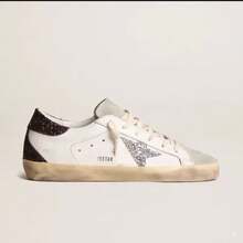 Women Men Super Star Dirty Sneakers Real Leather Black Silver Tail Vintage Distressed Flats Inner Elevator Casual Sports Shoes - 灰頭黑尾 - 查看 1