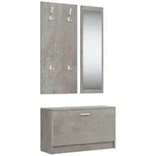 vidaXL Garderoben Set Flur 3-In-1 Betongrau Schuhschrank Spiegel Garderobenpaneel - Concrete Dust - View 3