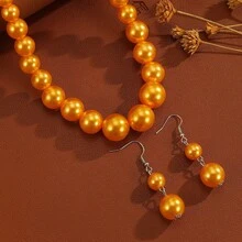 1 Set Luxury Faux Pearl Beaded Necklace & Earrings Set, Women's Banquet Party Dress Accessories - A Set Of Imitation Pearl Necklace and Earrings - View 4