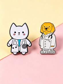 2pcs/Set Cartoon Cute Animal Doctor Pattern Women's Brooch, Can Be Used As Bag Pin And Clothing Accessory, Fashion Jewelry, Daily Wear, Gift For Friends - Multicolor - View 4