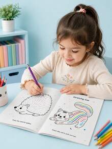 Children's Fun Animal Line Coloring Book, Early Education Educational Pen Control Training Workbook, Back To School Season Drawing Learning Aid, Teacher Classroom Reward, Animal Cognition Improvement A5 Notebook - 彩色 - 查看 3