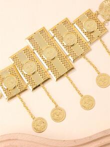 1pc Turkish Coin Style Women's Waist Chain, Palace Vintage Style Arabic Women's Long Robe Waist Chain, Traditional Festival Clothing Belt, Women's Holiday Gift, Bridal Waist Belt - Gold - View 5