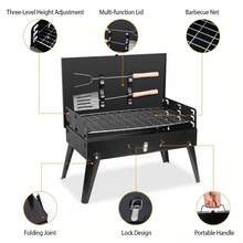 1套不鏽鋼戶外加厚小烤爐 一秒折疊碳烤串爐 廚房用品 廚房配件 BBQ配件 戶外可折疊便攜家用烤架 燒烤架 烤肉架 - 黑色 - 查看 6