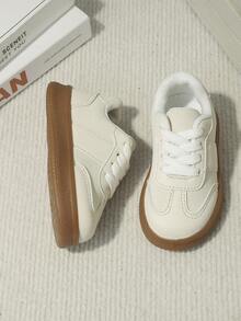 1 Pair Classic Soft Sole Anti-Slip Baby Sneakers, Spring/Autumn Unisex Toddler Caramel Sole Fashion Casual Shoes, Versatile School Style Everyday Shoes - Beige - View 5