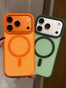 Funda protectora trasera de lujo con carga inalámbrica magnética, acabado mate, diseño de bloques de color caramelo, a prueba de golpes y arañazos, compatible con iPhone 17 Pro, 16, 15, 14, 13, 12, 11 Pro Max, 16, 15, 14 Plus, protección total contra caídas - Naranja - Ver 2