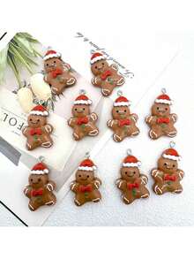 5/10pcs Christmas Hat Men's Gingerbread Man Charm Resin Pendant - Cartoon Christmas Decoration - Gingerbread Man Cookie Design, With Hanging Hole - Suitable For DIY Jewelry, Earrings, Necklaces, Keychains And Bag Charms, Holiday Decoration - Pendants - View 3