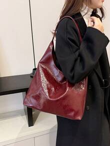Bolso de hombro minimalista y versátil de unicolor para mujer, estilo moderno y de moda para ir al trabajo, bolso de hombro de gran capacidad de almacenamiento para ir al trabajo - Burdeos - Ver 3
